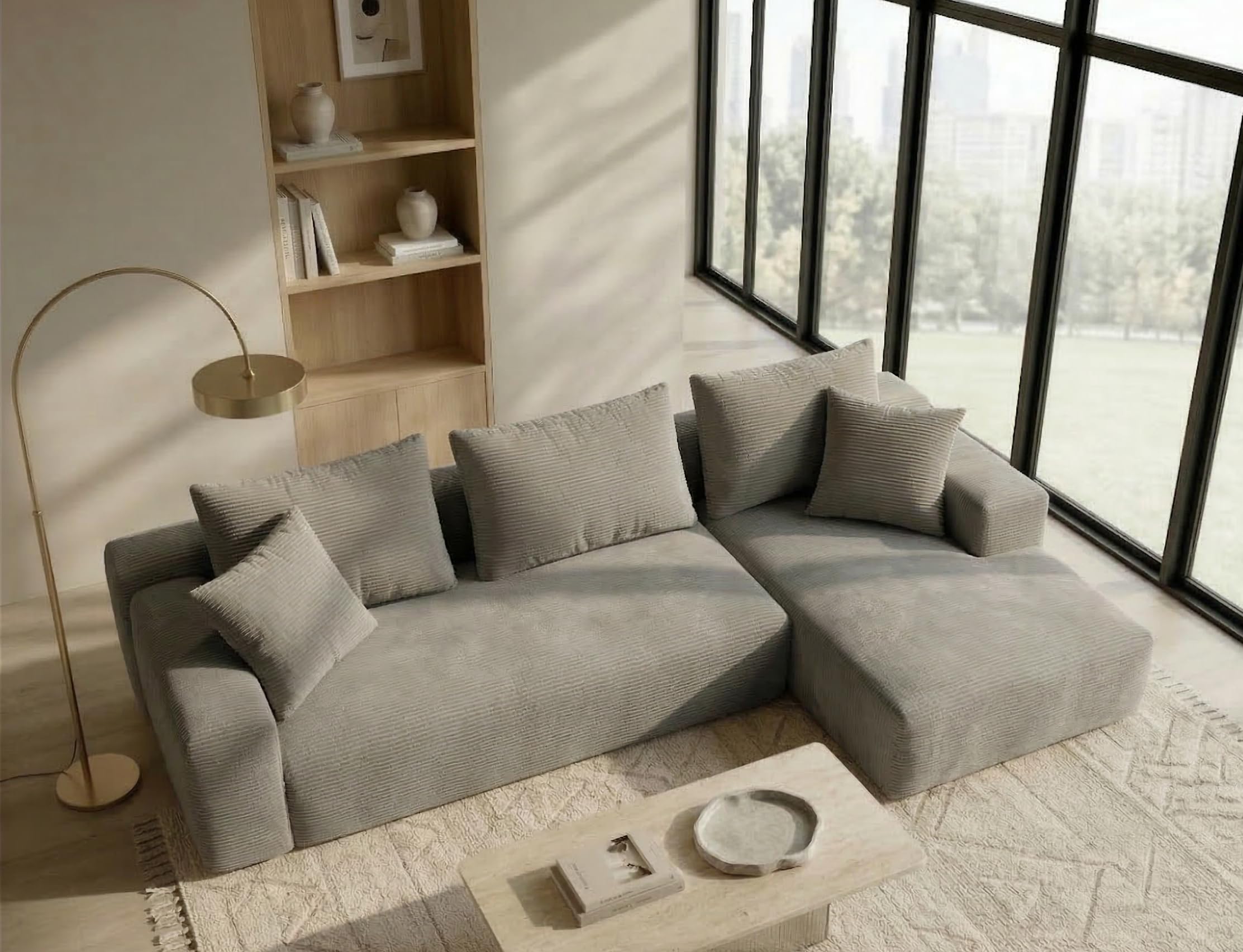 Divano Chic Modular Chaiselongue Moderno in Schiuma Compressa Spedizione Scatola Senza Montaggio (Velluto Grigio Chiaro, Chaiselongue Sinistra)