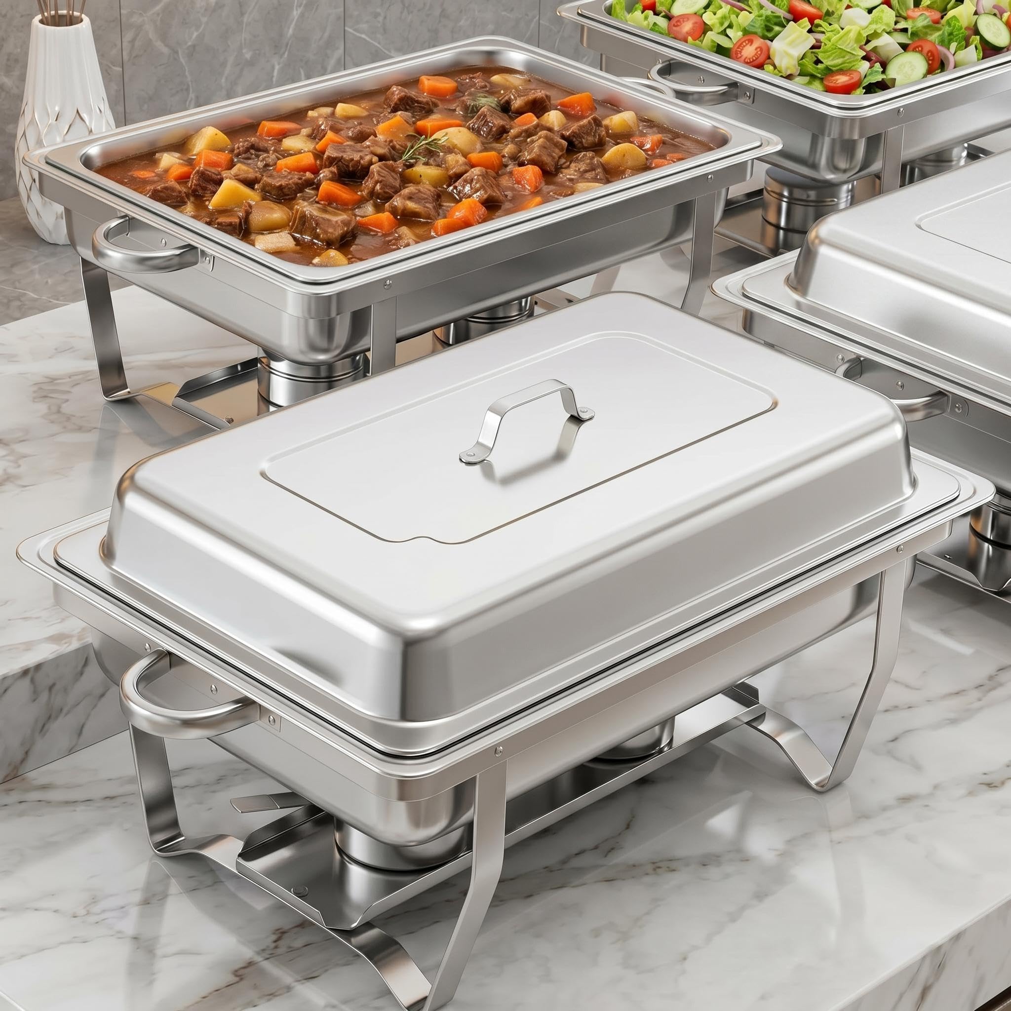 GarveeHome ChafingDishes-4S Platos para rozar, Acero Inoxidable