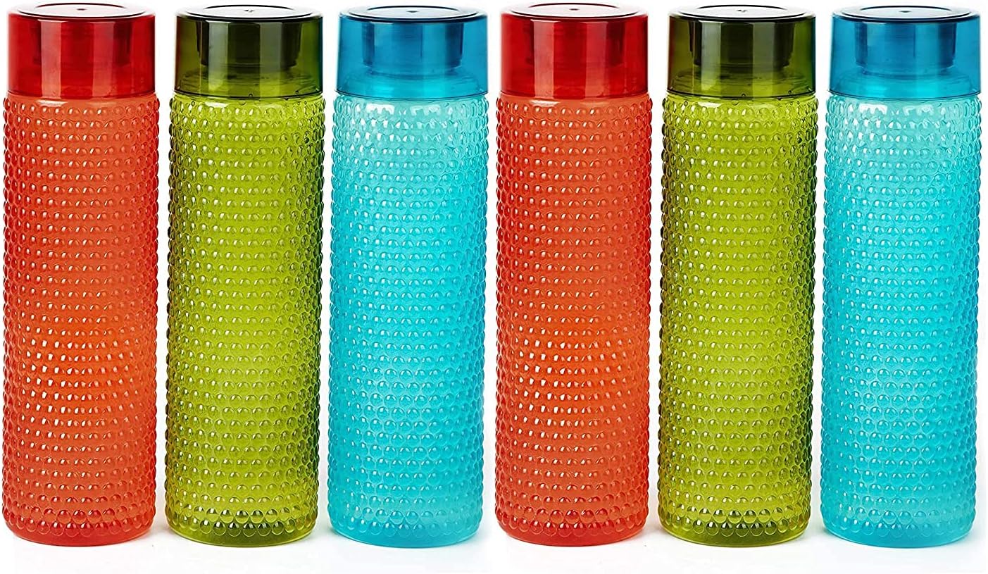 - Water Bottle Set of 6 (1000ml Each) | Plastic Fridge Water Bottles for Home, Kitchen, Office & School | BPA Free, Food Grade, Leak Proof, Unbreakable | Bubble & Diamond Design