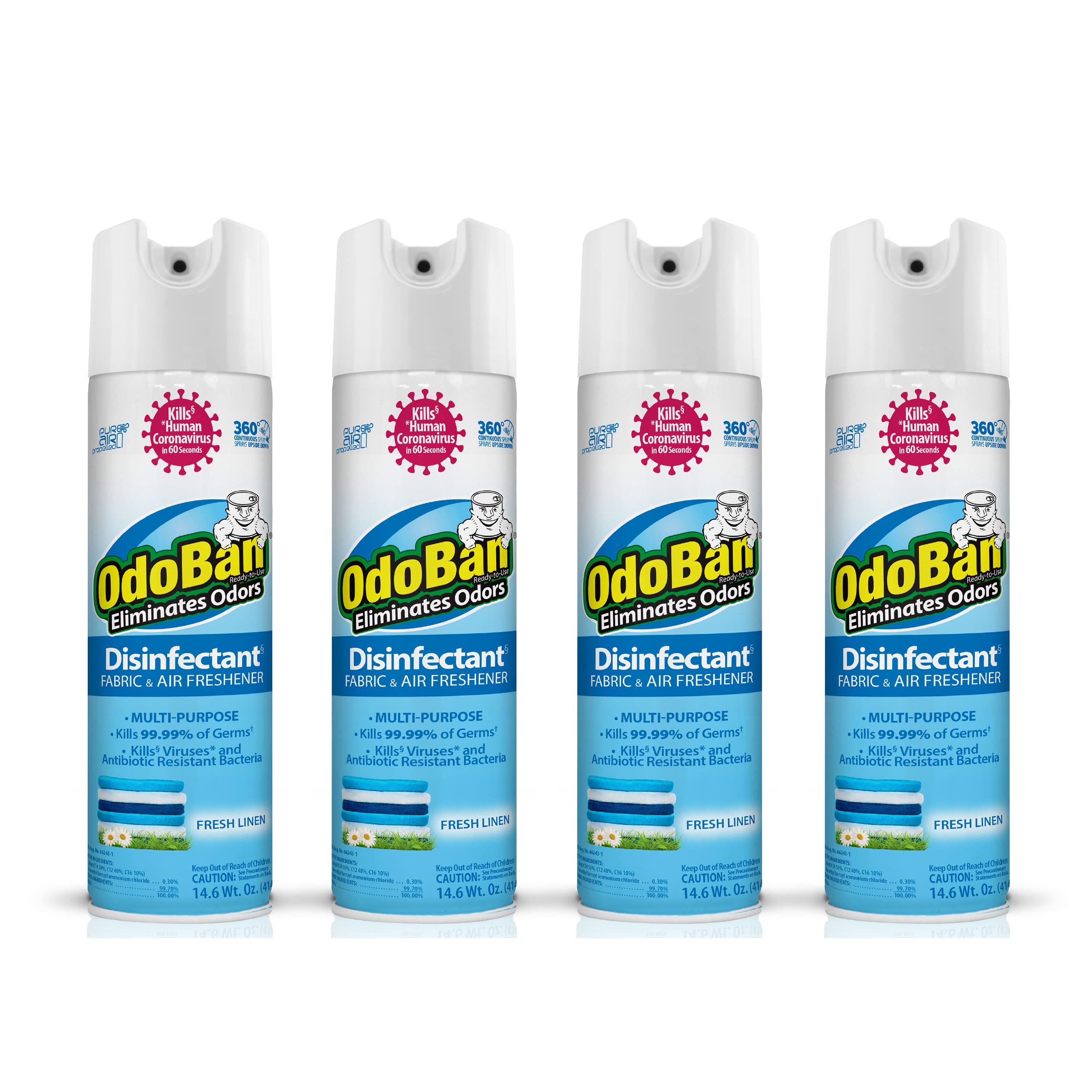 OdoBan Ready-to-Use 360-Degree Continuous Spray Disinfectant and Harsh Aroma Eliminator Fabric and Air Freshener 4 Pack 14 6