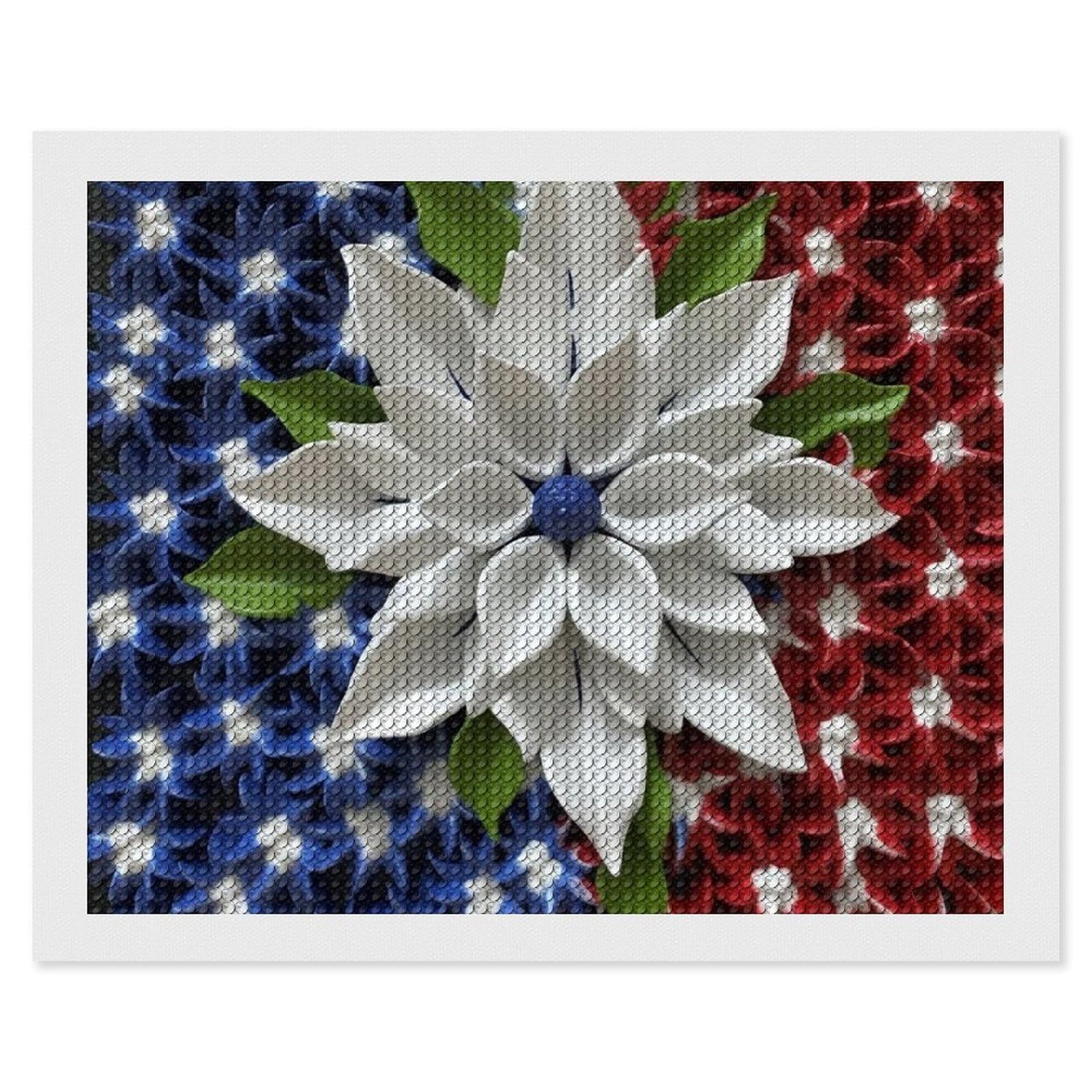 America Patriotic Flower Diamond Art Kits for Adults, DIY 5D Diamonds Painting Kits for Beginner, Round Full Drill Diamond Dots Painting, 16"x20" Diamonds Pictures Gem Art and Crafts Wall Decor