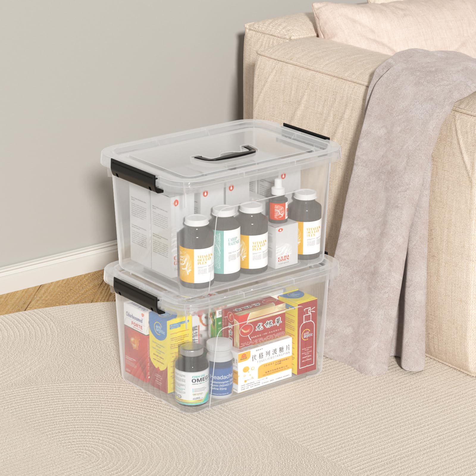 Lot de 6 petites boîtes de rangement en plastique avec couvercle, 12 L