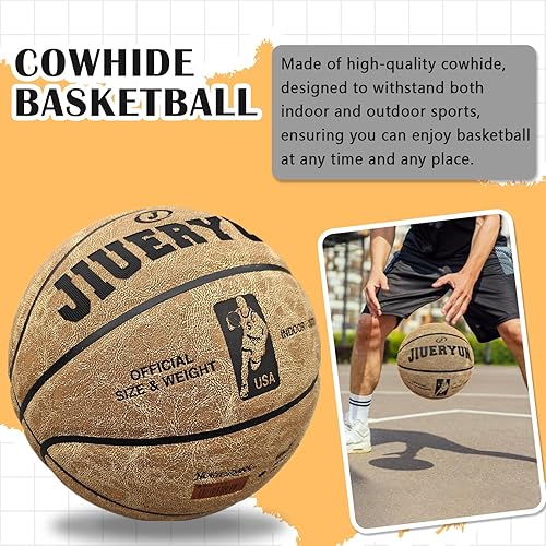 Miniatura 2 de Baloncesto profesional de cuero de vaca de grano superior, pelota de cuero interior del juego para la competencia y el entrenamiento