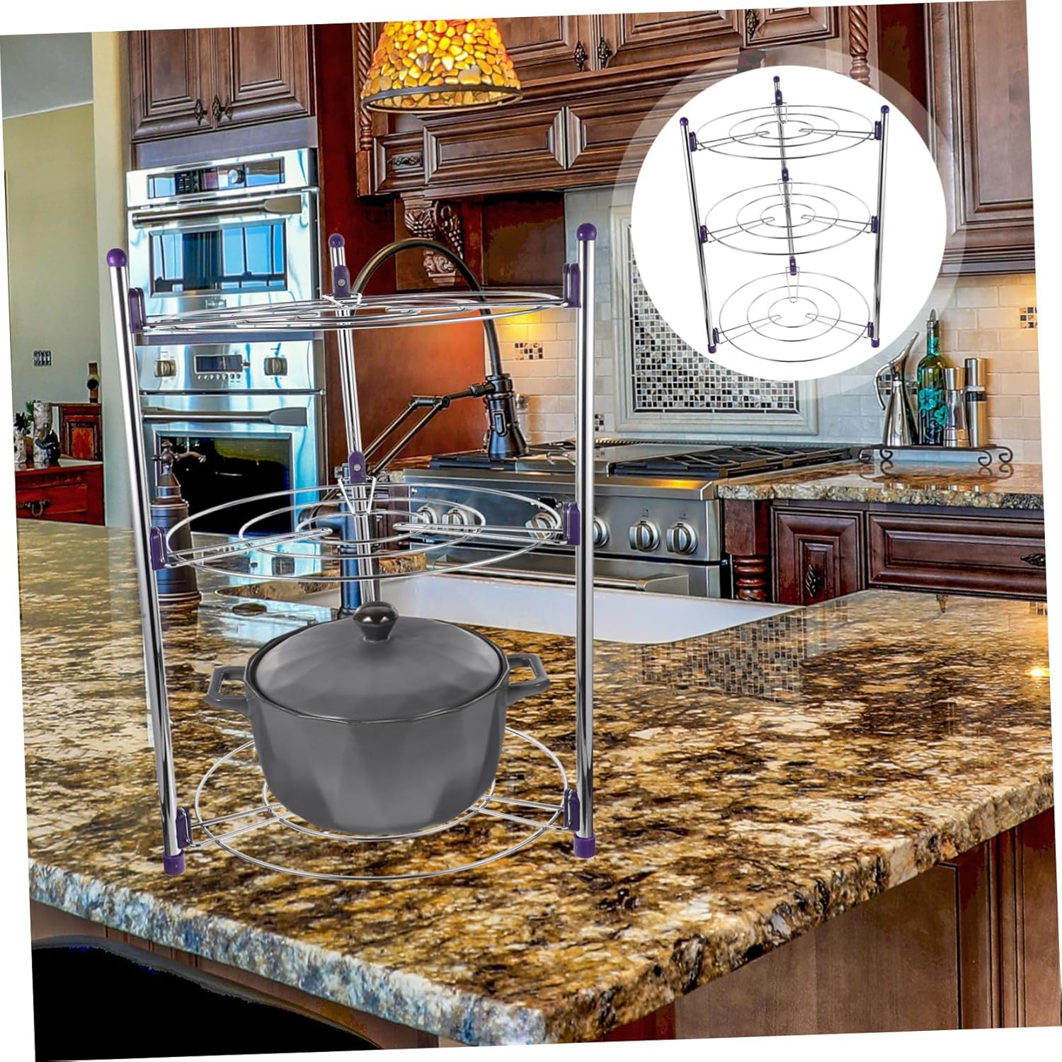 Multi-function Stainless Steel Pot Rack with Storage for Kitchen Organization Convenient Pan and Lid Organizer with Rounded Corners Easy-clean Pot Holder for Home Use