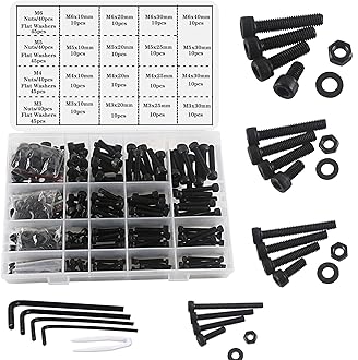 huruirui Nuts and Bolts Washers Assorted Set,M3 M4 M5 M6 Black Hex Socket Head Cap Screws Bolts and Nuts Kit 500pcs, Thread Machine Hex Bolt Set Fastener Repair Tools Assortment Kit with 4 Wrench