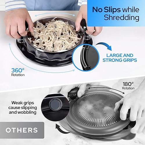 Miniatura 4 de American Brand - Trituradora de pollo profesional de 3 capas con bandeja extraíble, garras de carne, cepillo, herramienta trituradora de pechuga de