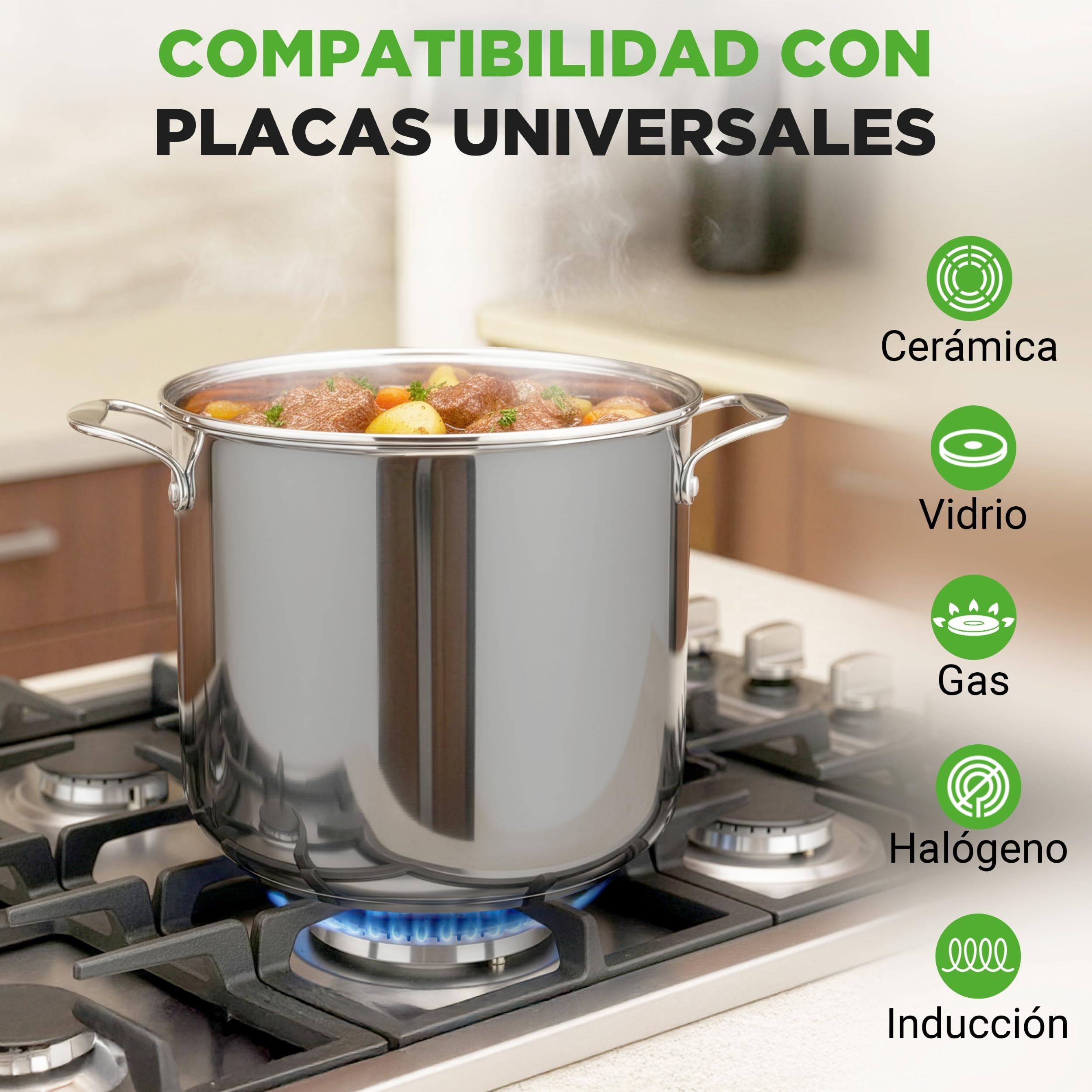 Nutrichef Olla induccion grande, 15 cuartos, Acero inoxidable 18/8, Induccion, Tapa, Caldo, Estofado