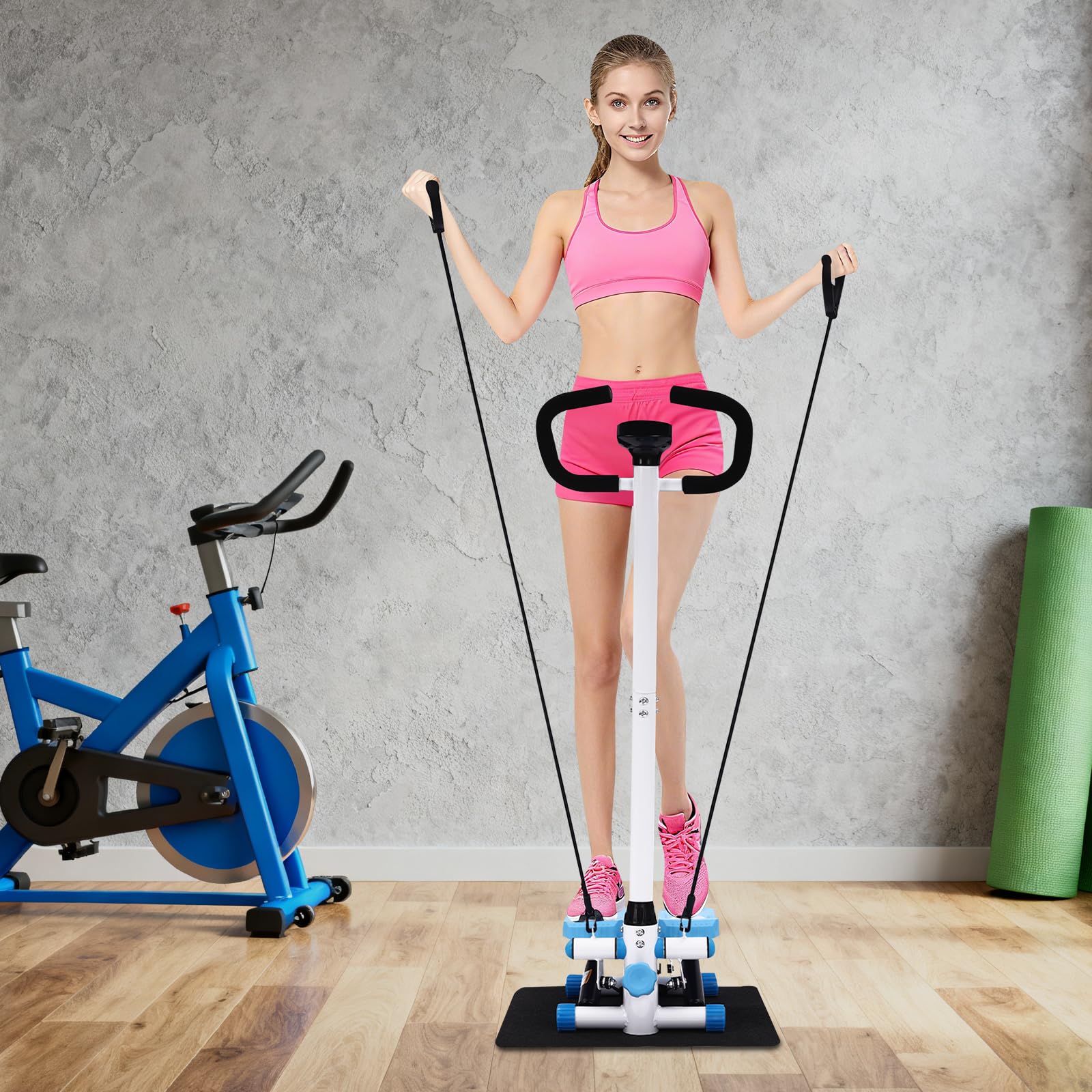 Stepper schodowy 2 w 1 do domu z linami Power Rope i kierownicą, z monitorem LCD, cichy trener do 150 kg, stepper fitness do efektywnego treningu nóg, ramion, pośladków, odchudzania i kształtowania