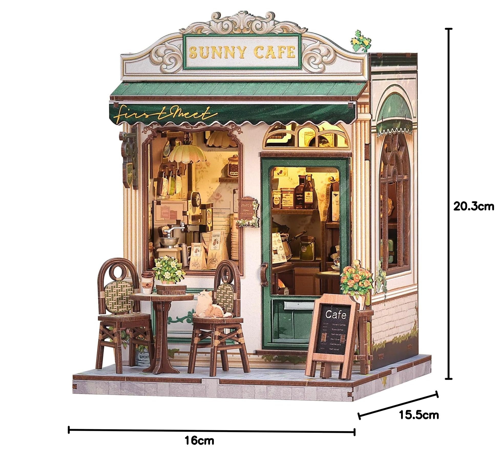 CUTEBEE Book Nook Kit – DIY Puppenhaus Häuser, Miniatur Haus Selber Bauen Bausatz für Erwachsene, 3D Holz Puzzle Buchstütze | Kreativset zur Bücherregal Deko | Geschenk (Sunny Cafe)