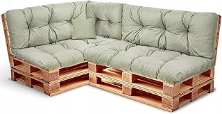 Palettenkissen Set 240x80cm 6-Teilig (für 2 Paletten) - Sitzkissen für den Garten, Gartenkissen Set für Gartenmöbel Gefüllt mit Granuliertem Poulirette-Schaum Pistazie