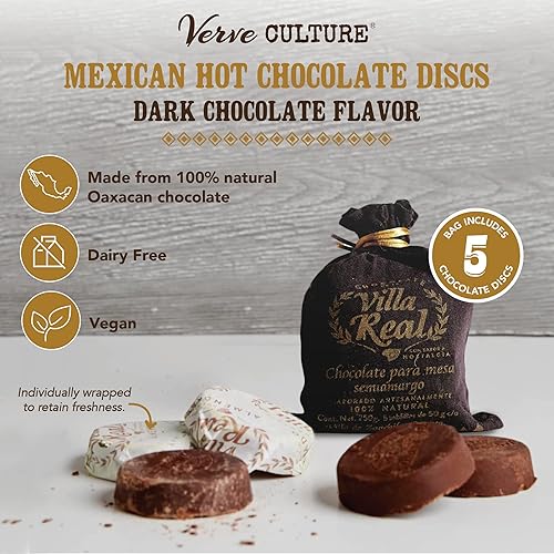 Miniatura 2 de Verve Culture Villa Real Chocolate Mexicano, 5 discos - Chocolate oscuro, Peso neto 8.82oz  Auténtico discos mexicanos de chocolate caliente