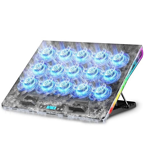 AICHESON Gaming Laptop Cooling Pad with 15 Cooler Fans, RGB Ultimate Computer Stand Base with Silent Fans for 15-18 Inch Laptops, Blue LED Lights - 15FN