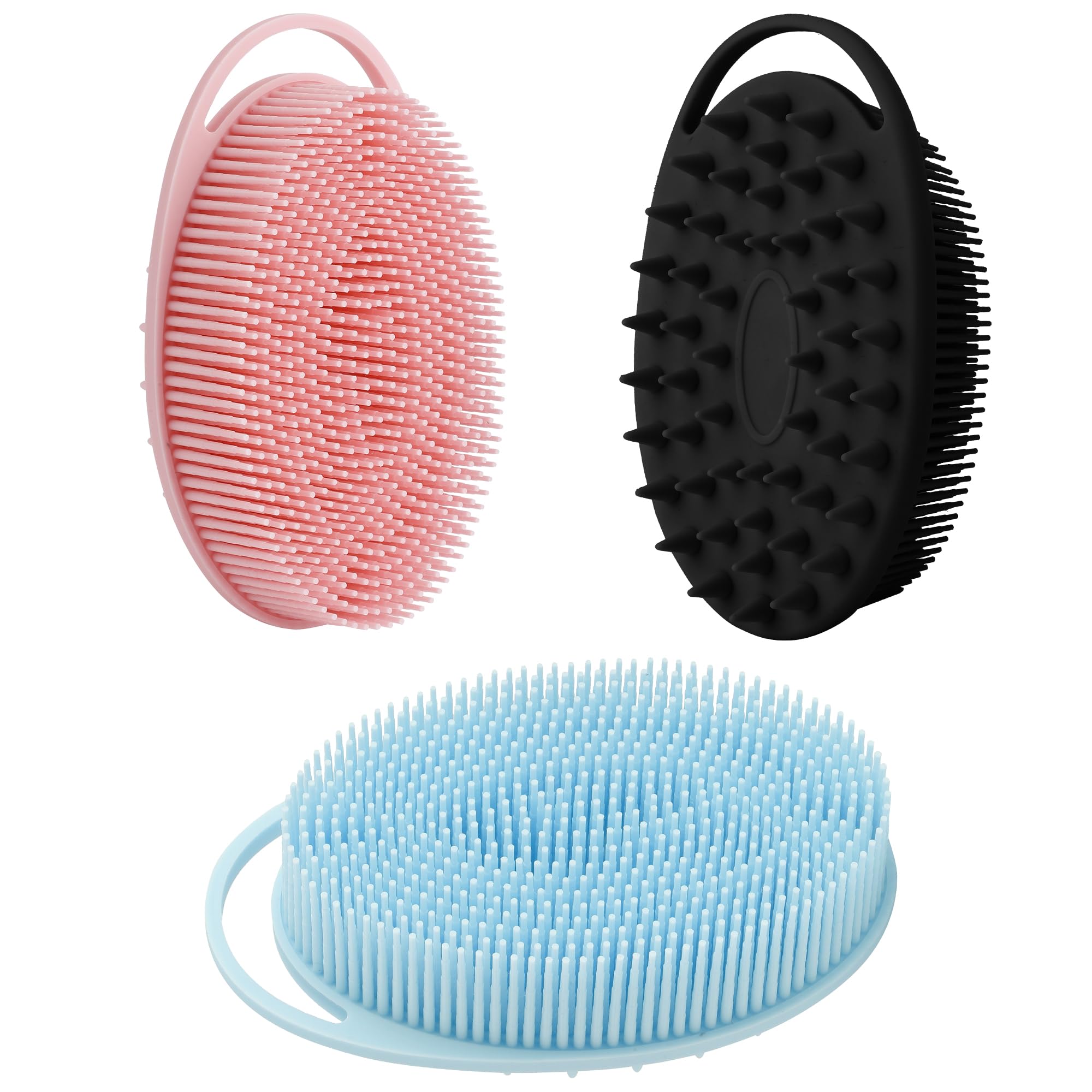 Silicone Body Scrubber, Silicone Loofah, 3 Pcs Silicone Shower Scrubber, Exfoliating Silicone Shower Scrubber, 2 in 1 Silicone Body Scrub Brush Scalp Massager Shampoo Brush for All Skin Men Women Kids