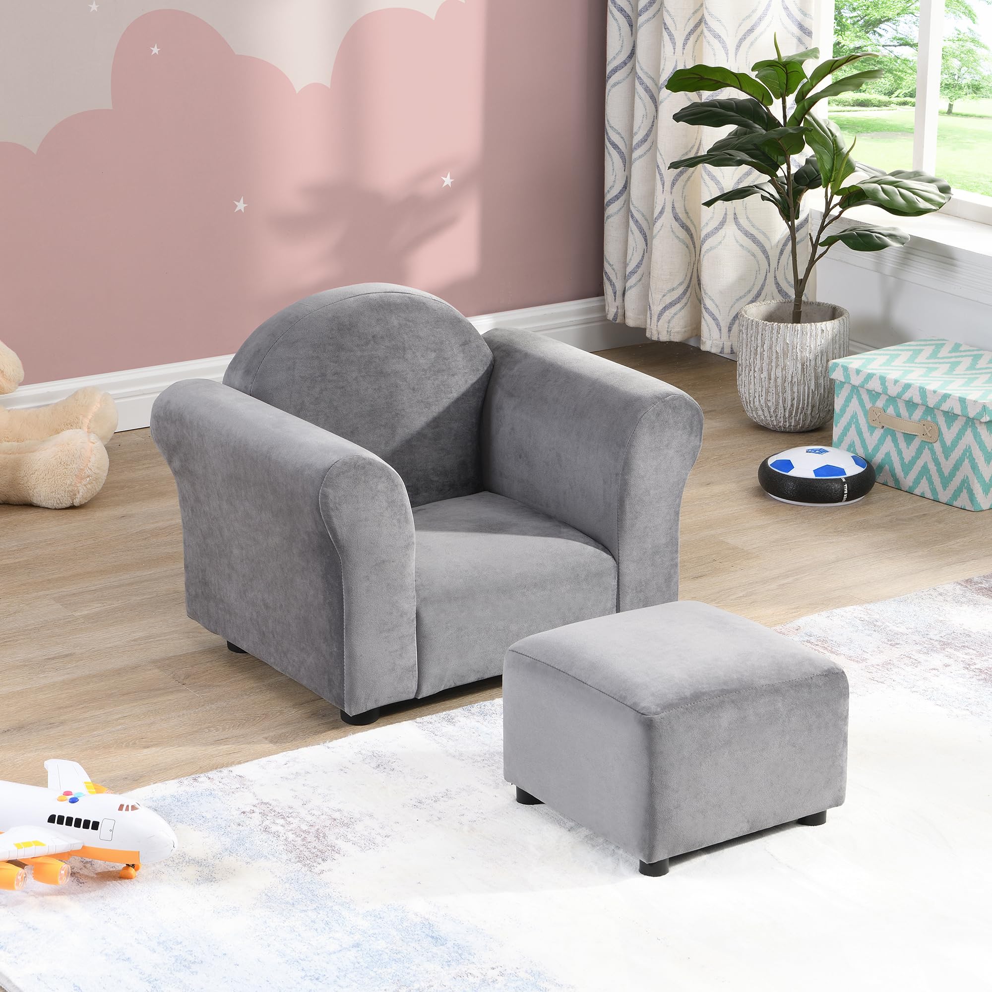 RGkuti Kids Chair, Kids Upholstered Couch with Ottoman
