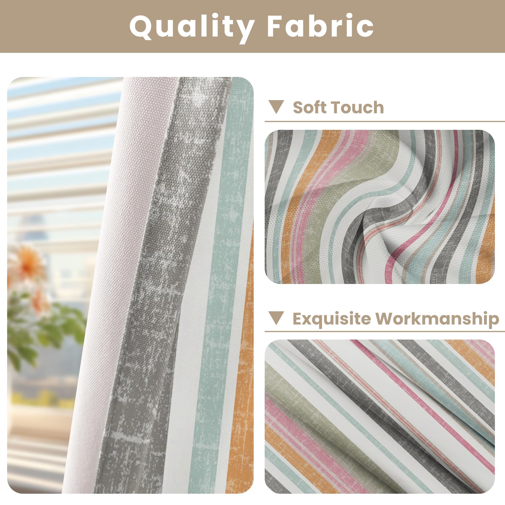 Kzzfqxb 140x229cm Tende moderne 2 pannelli, strisce colorate, colore unito, a righe, rustiche, rurali, in lino, drappeggiate, per soggiorno, camera da letto, decorazione semplice