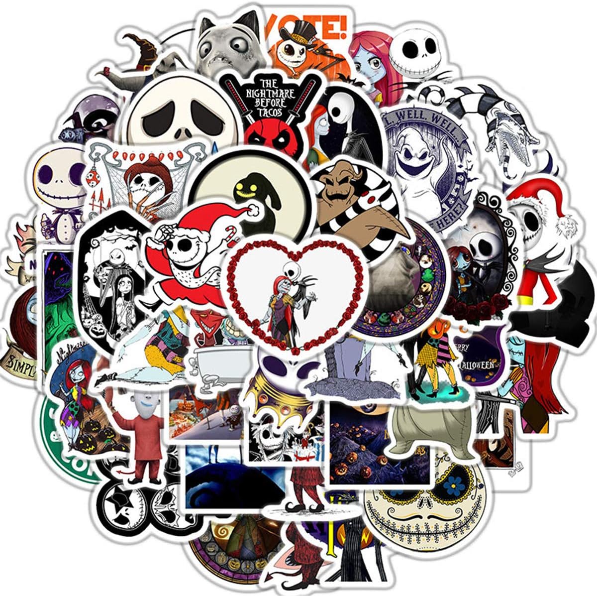 Amazon Com 50 Pcs Halloween Theme Nightmare Before Christmas And Tim Burton S Stickers For Personalize Laptop Car Helmet Skateboard Luggage Graffiti Decals Halloween Electronics