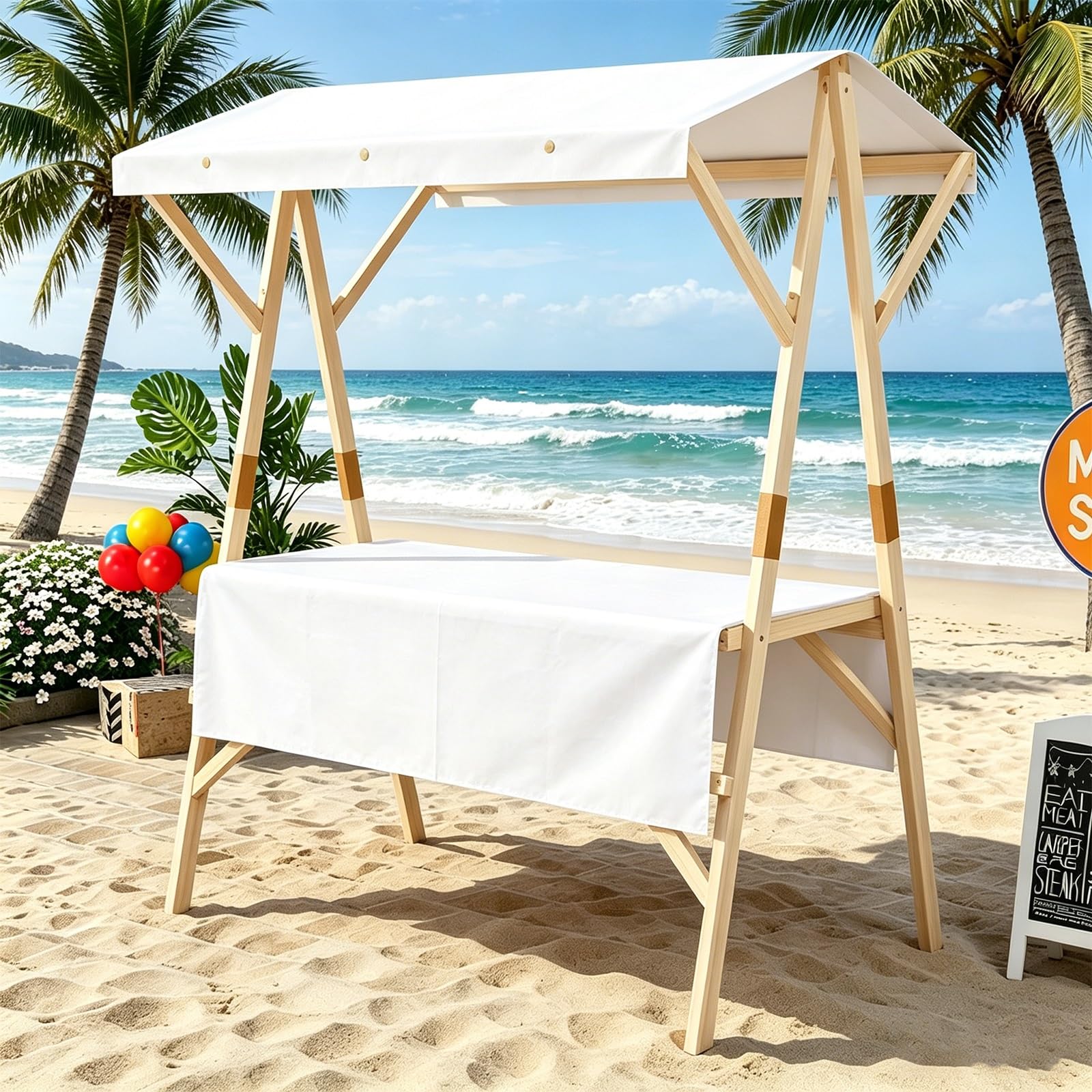 WNGJZZYC Commercial Kiosk Stalls Display Stand, Foldable Wooden Market Stall Booth with Canopy, Portable Vendor Cat for Outdoor Events, Markets & Street Food(White,L 120cm/47.2in)