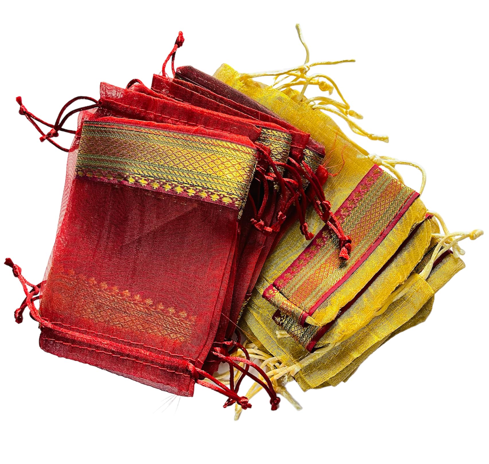 Krisah Pack of 50 pcs Potli Gift Pouches Bags, Small Size,18 cm X 12 cm, Golden & Maroon Organza Border (B0D9BZ4YY6) Amazon Price History, Amazon Price Tracker
