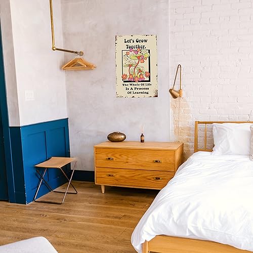 Miniatura 5 de Letrero de metal de los años 70, retro, groovy, hippie, eslogan vintage, motivacional, positivo, citas inspiradoras "Let is Grow Together para