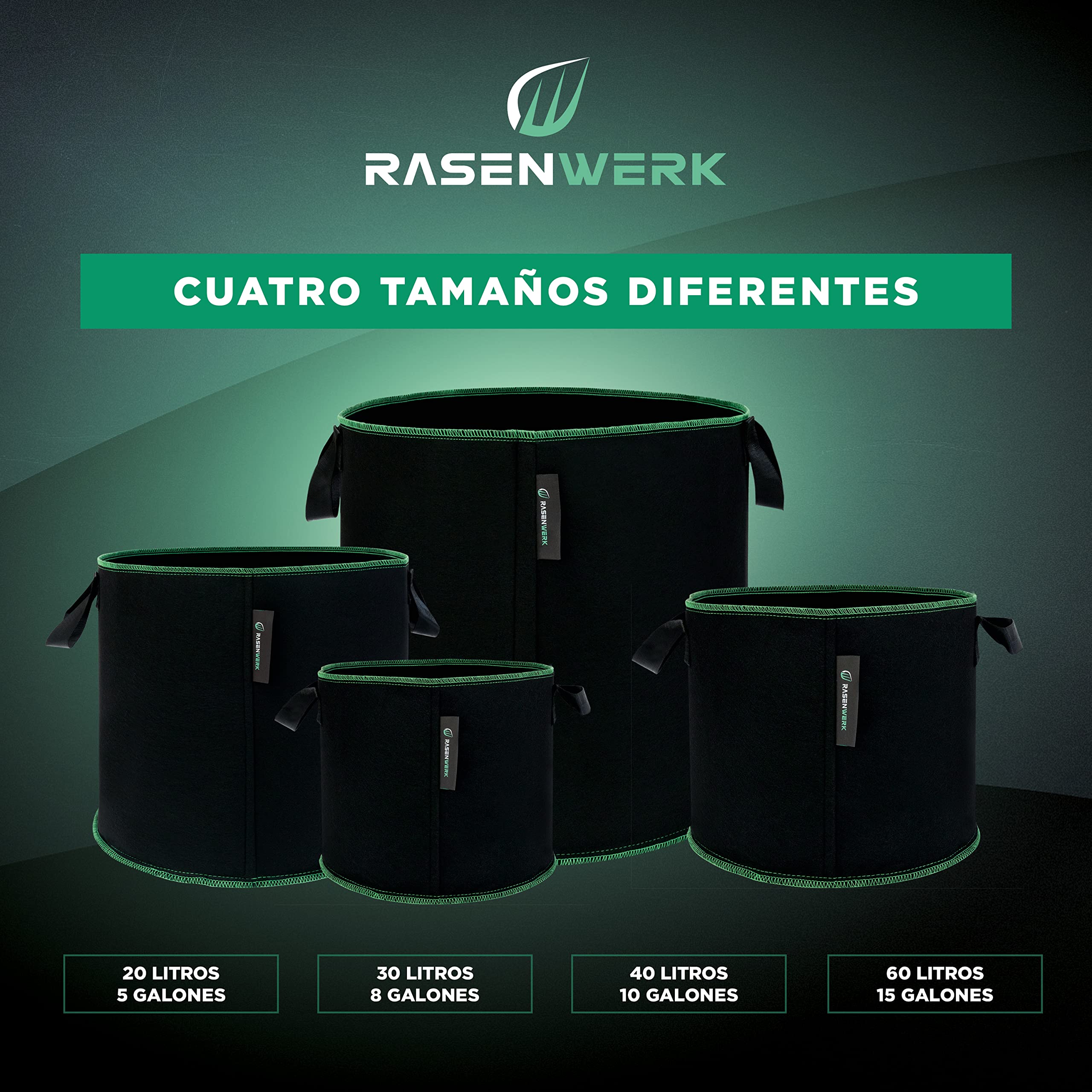 Bolsa para Plantas de 20 litros de Tela no Tejida - Bolsa para Plantas de jardín, Invernadero y balcón - Bolsa para Flores, Tomates y Plantas - Alternativa Ideal a la Maceta - 5 Piezas