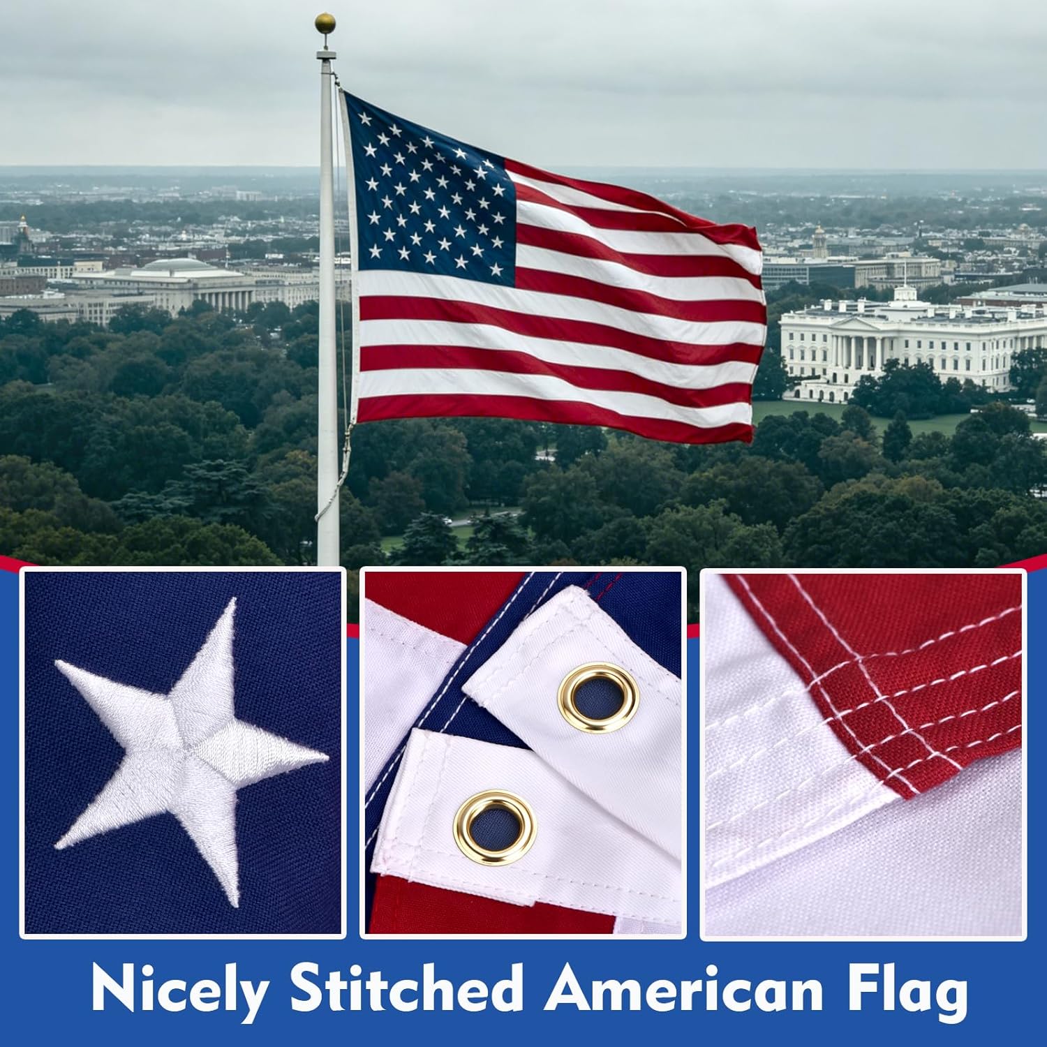 American Flags for Outside 3x5, HeavyDuty Spun Polyester American Flag for High Wind Outdoor, UV Protected/Sewn Stripes/Embroidered Stars/Brass Grommets, US Flag Built for The Toughest Conditions (3x5 foot) thumbnail