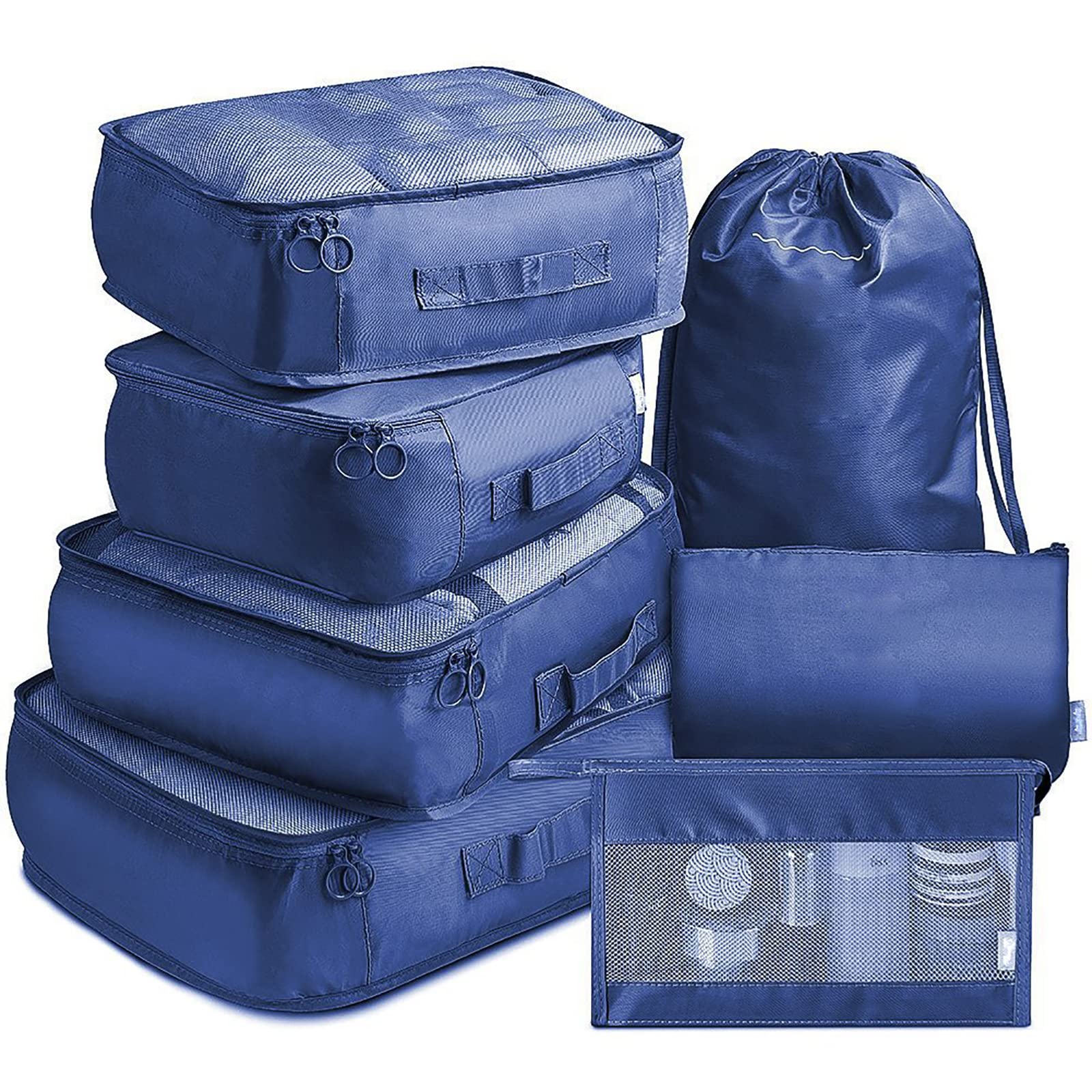 Packwürfel, 7 Stück, Dicke Reise-Organizer, Packtaschen, Reisegepäck-Pack-Organizer mit Schuhbeutel, dunkelblau, schwarz