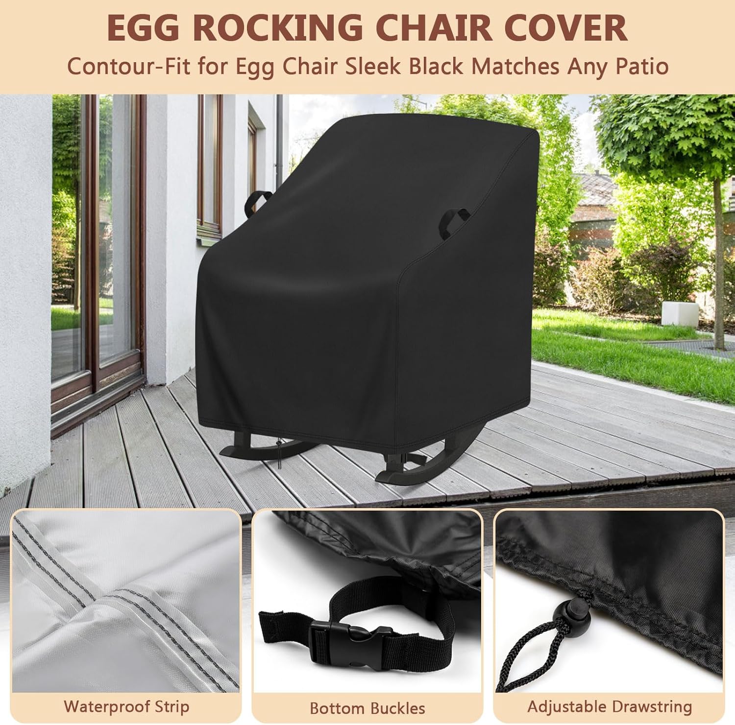 Cover for Adirondack Rocking Chair,Covers compatible with HDPE Adirondack Rocker,Patio Rocking Chair for Porch, Patio, Balcony(2-Pcs,29.5"W x 35.6"L x 37.7"H)