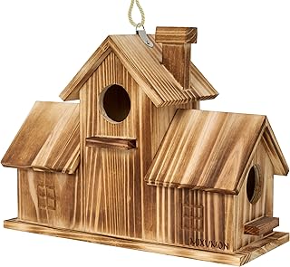 MIXUMON Bird Houses for Outside, Outdoor 3 Hole Bird House Room for 3 Bird Families Bluebird Finch Cardinals Hanging Birdhouse for Garden (Style 1)