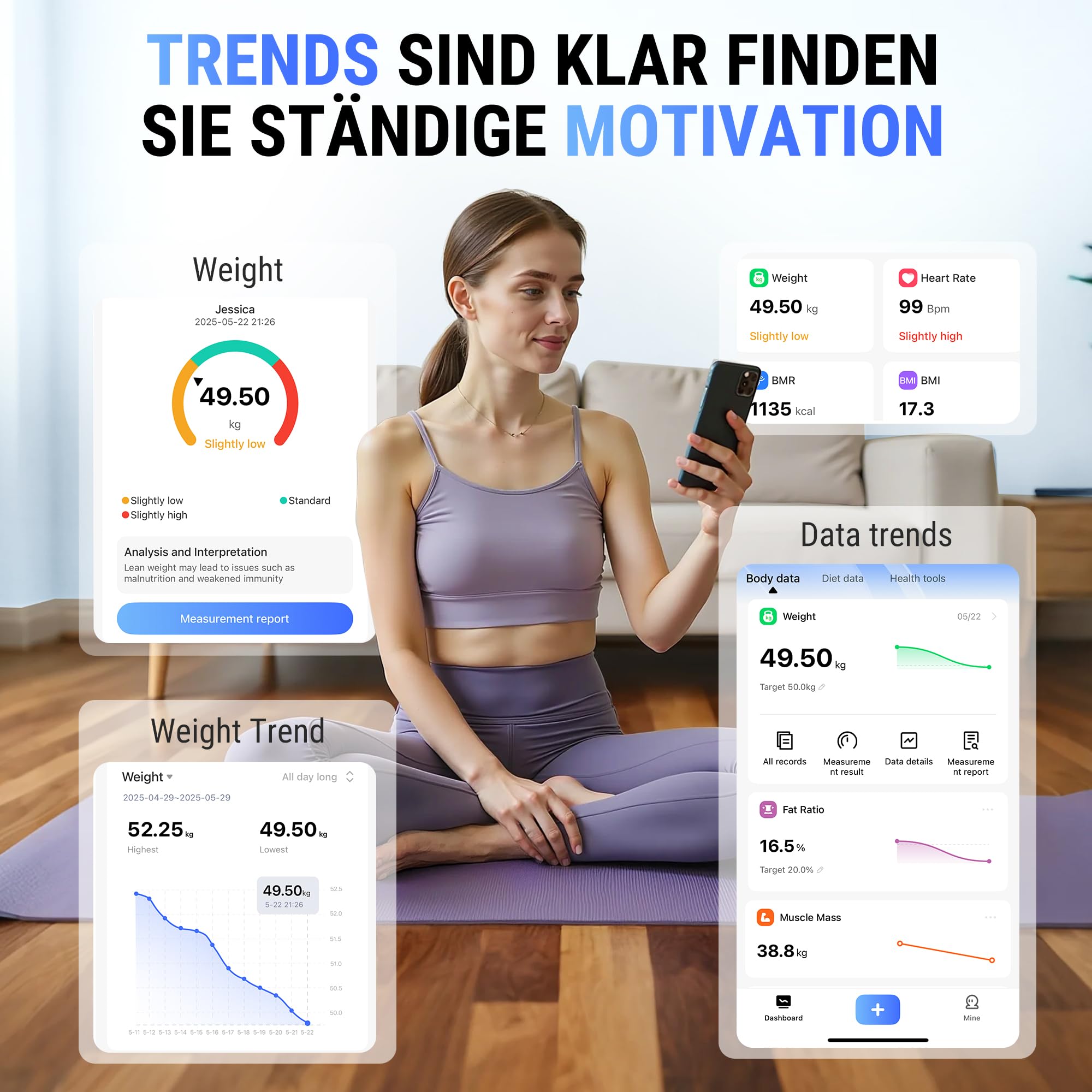 ACCUWEIGHT Körperfettwaage Personenwaage Waage Personen 180KG mit Körperfett und Muskelmasse Bluetooth Körperanalysewaage mit APP Digitale Körperanalysegerät für 17 essentielle Körperwerte