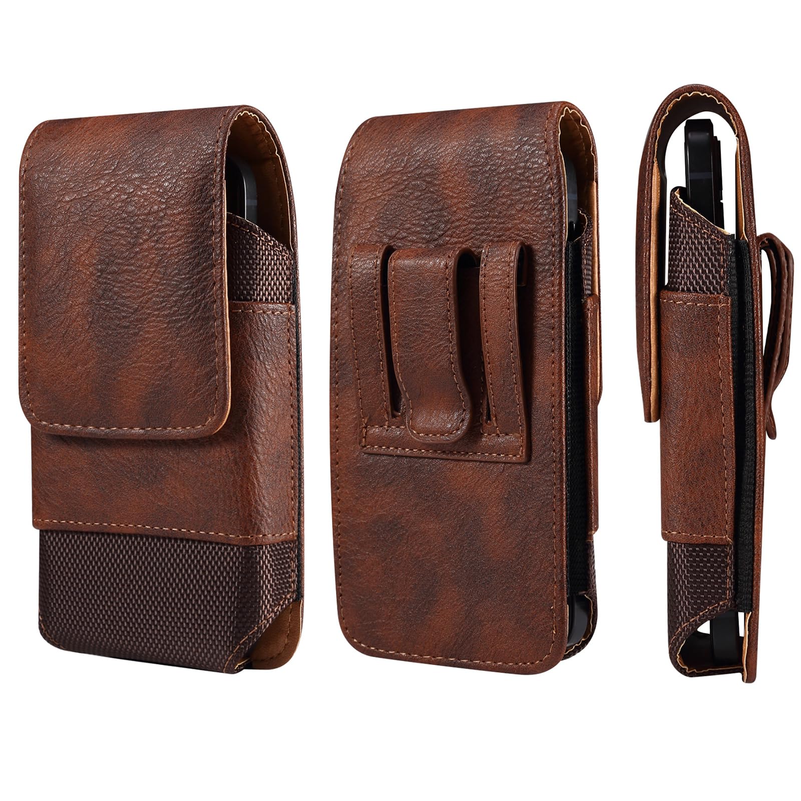 Mobile Pouch Phone Holster for iPhone 17Air 16e 16 15 14 13 12 11 Pro Max XS Max XR 8 7 6 Plus Samsung S25 S24 S23, 6.9" Cell Phone Belt Clip Bag Leather Sleeve with Belt Loop Men Fanny Pack, Brown