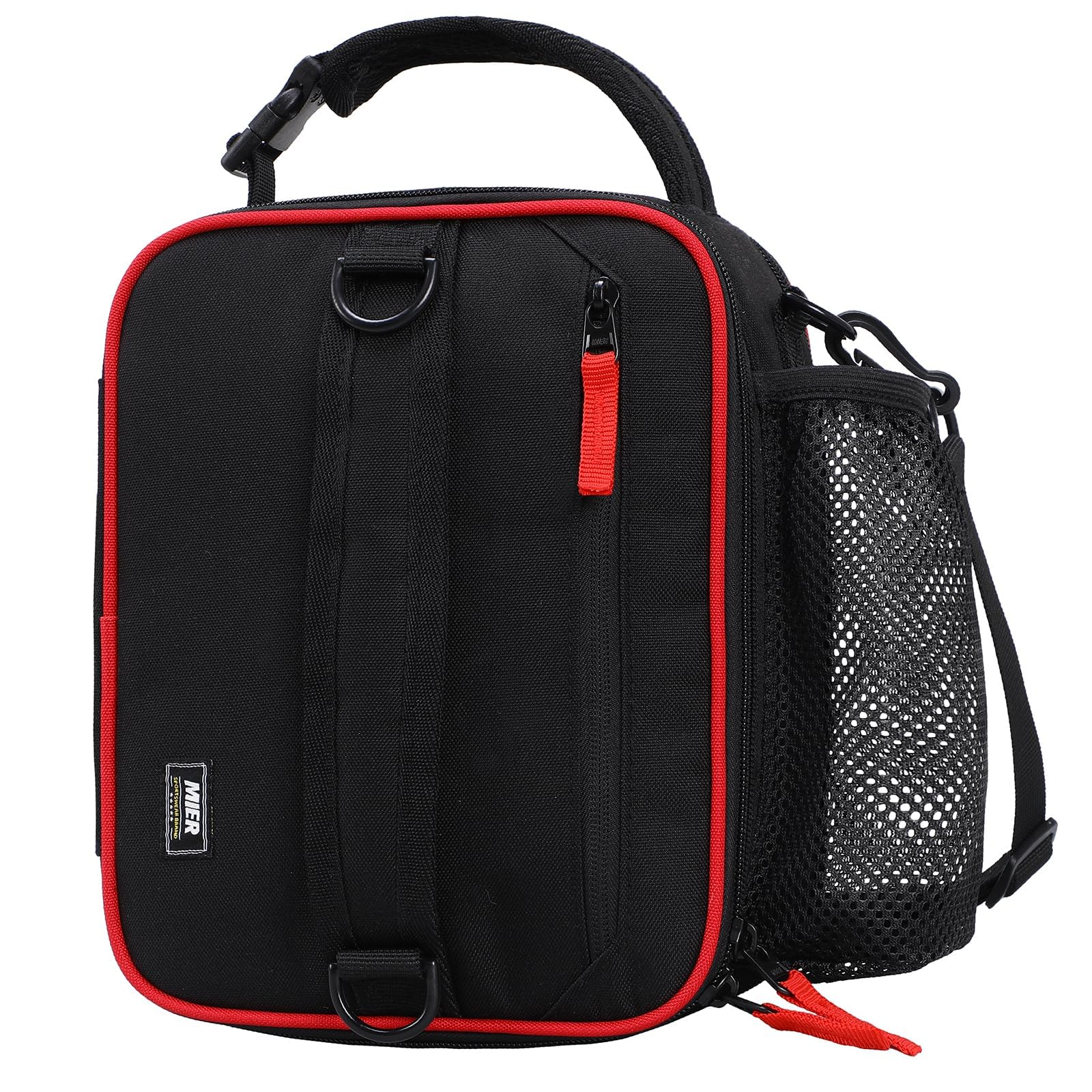 MIER Expandable Lunch Bag with Detachable Shoulder Strap, Black/Red, 6-9L