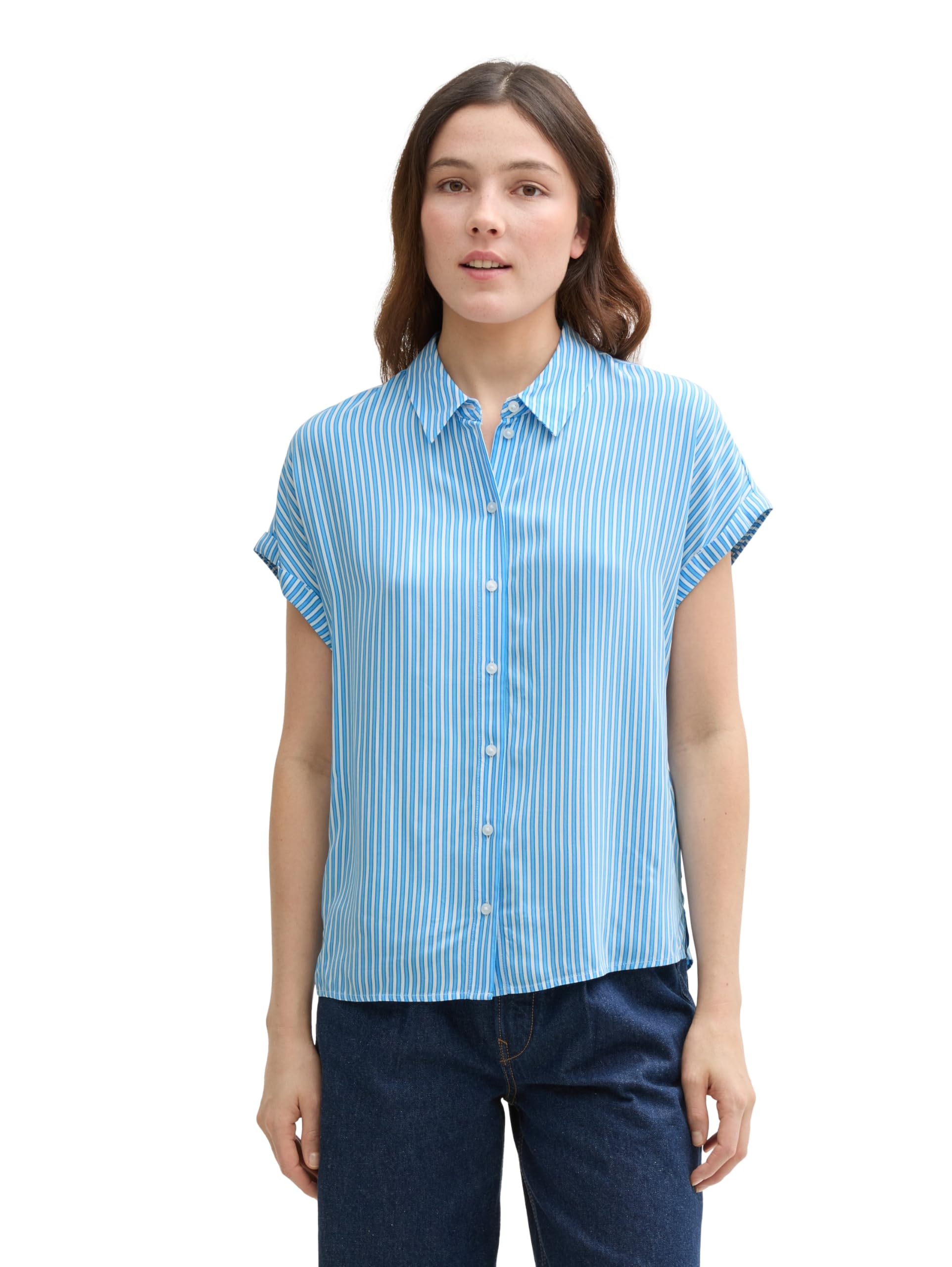 TOM TAILOR Denim Women's 1047035 Blouse, 37811-Vertical Blue White Stripe, XL