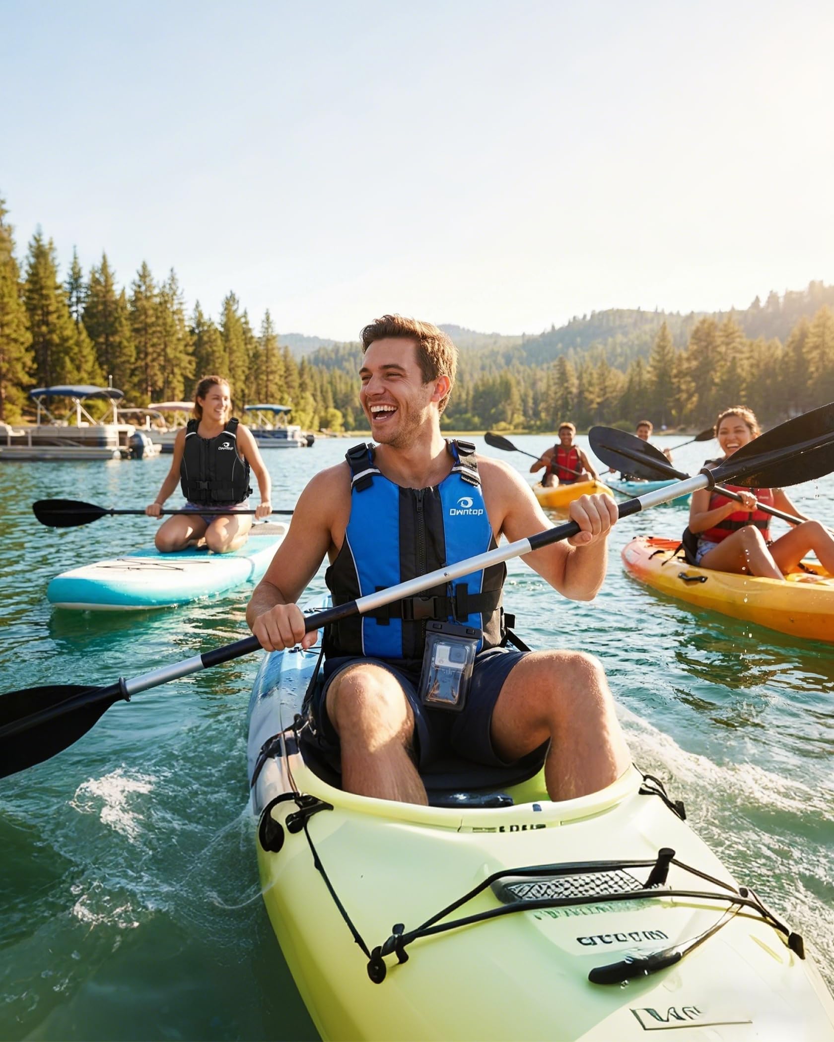 Owntop Pomoce wyporowe dla dorosłych, kamizelka piankowa z paskiem w kroku, kieszeń wewnętrzna, unisex, do paddleboardingu, kajakarstwa, wędkarstwa sup