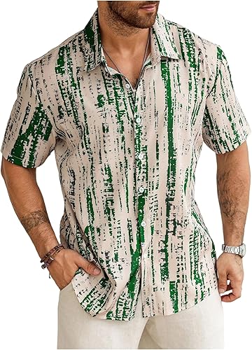 OYOANGLE Men's Big and Tall Tie Dye Short Sleeve Button Down Shirts Summer Beach