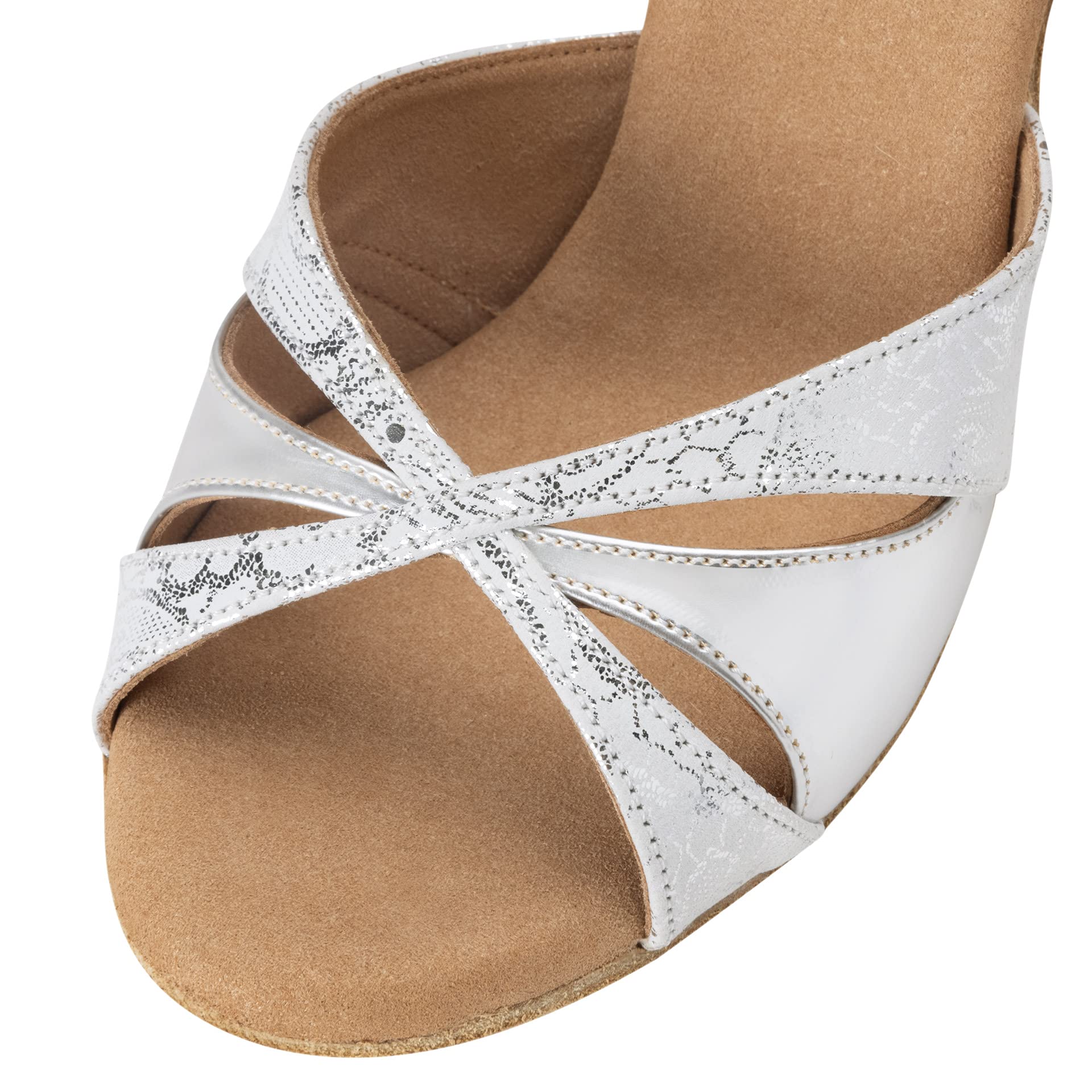 Rummos Mujeres Zapatos de Baile Elite Paloma 084/009 - Cuero Blanco Plateado - 7 cm Flare - Normal - Made in Portugal