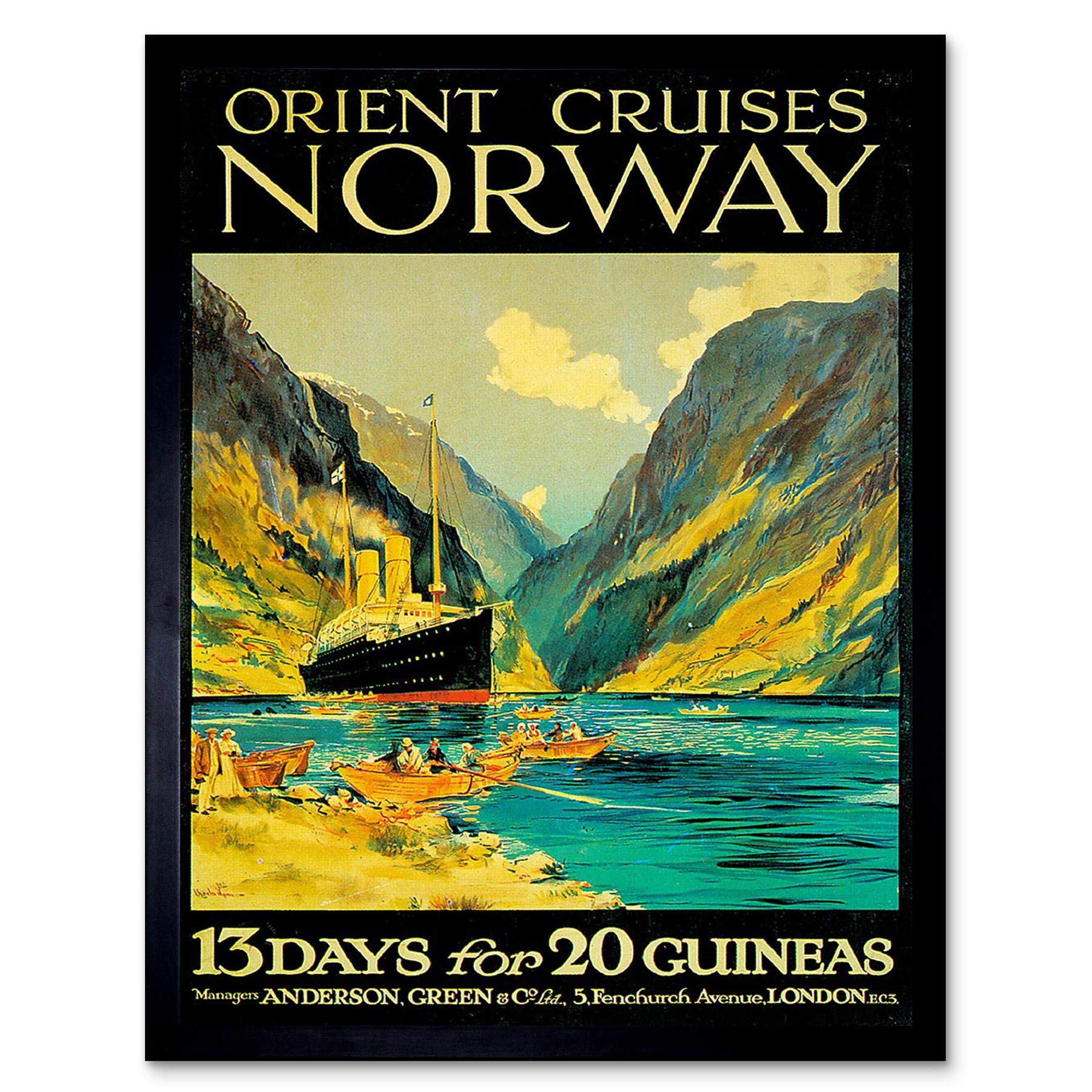 Wee Blue Coo Travel Orient Cruises Norway Fjord Ship London UK Vintage Art Print Framed Poster Wall Decor 12X16 Inch