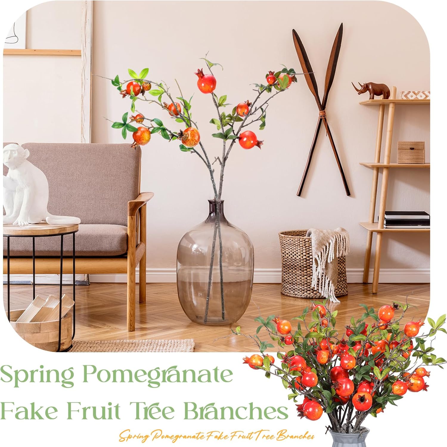 10 Pcs 31.5'' Artificial Pomegranate Branches Tall Faux Pomegranate Flower Stem Fake Berries Branches for Wedding Home Vase Party Decorations(Orange)