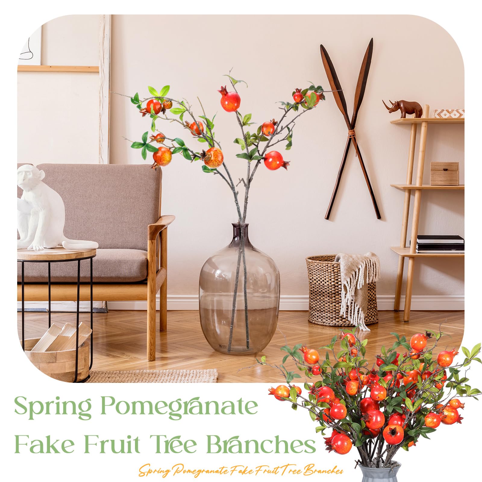 Thiccywoov 10 tallos de flor de granada de 31.5 pulgadas de alto, frutas artificiales, ramas de bayas de granada, ramas de árbol falsas, flores de otoño para boda, hogar, jarrón, decoración de fiesta