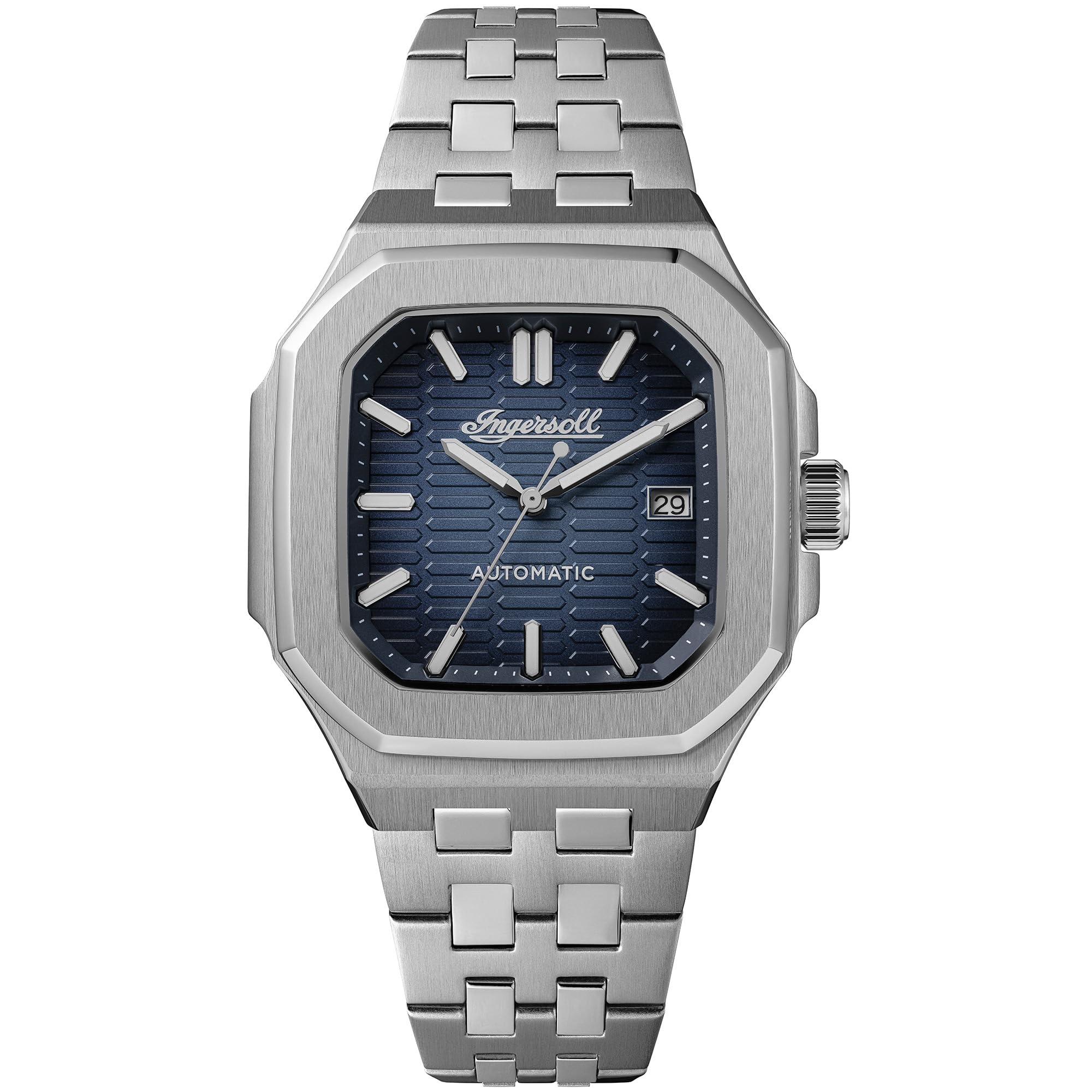 Ingersoll 1892 The Yield Automatic Mens Watch with Blue Dial and Silver Stainless Steel Bracelet, Silver, Men