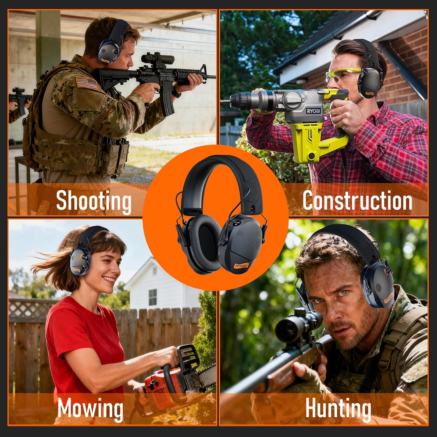 Electronic Shooting Ear Protection with Ambient Sound Amplifier, 26dB SNR Noise Reduction, Active Hearing Protection Headphones for Gun Range, Hunting, Construction & Mowing