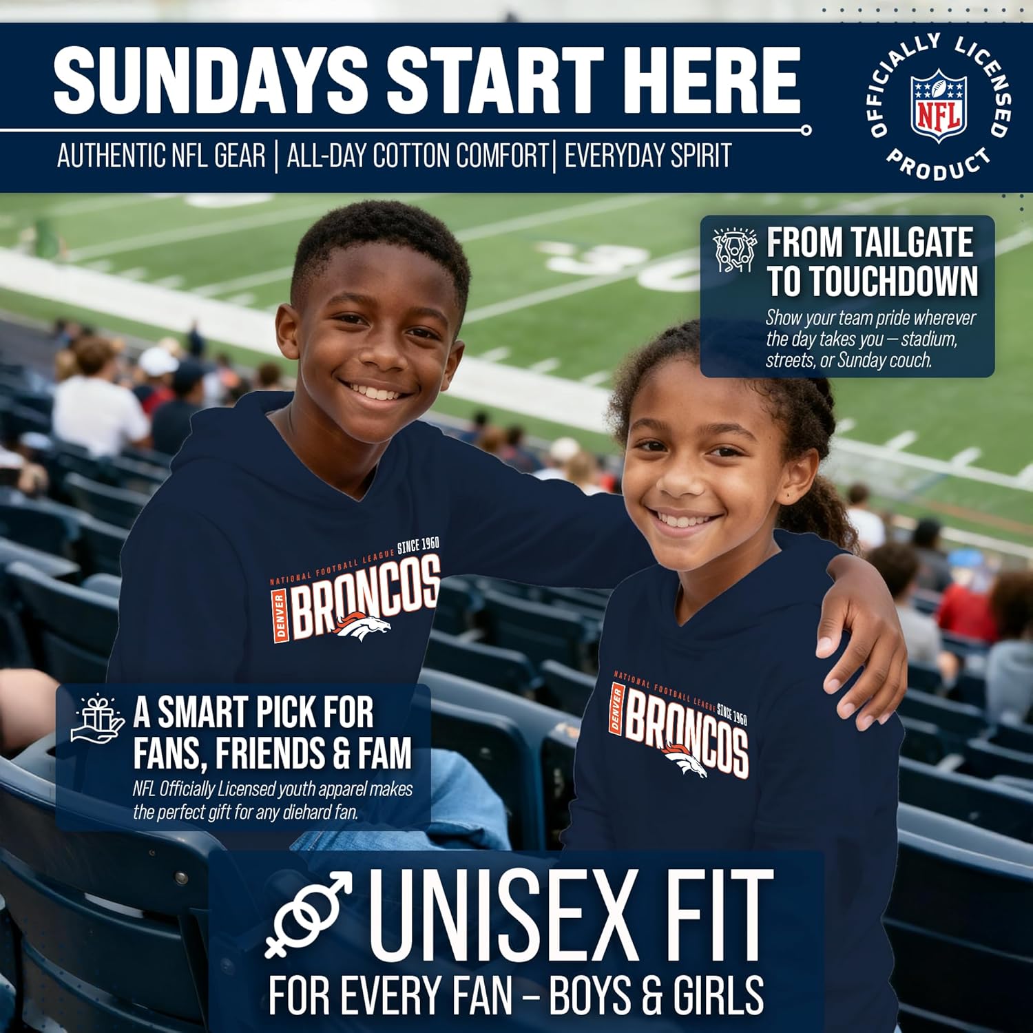 Team Fan Apparel NFL Youth Modern Endzone Football Fleece Hooded Sweatshirt, For Boys and Girls, Pro Hoodie Pullover