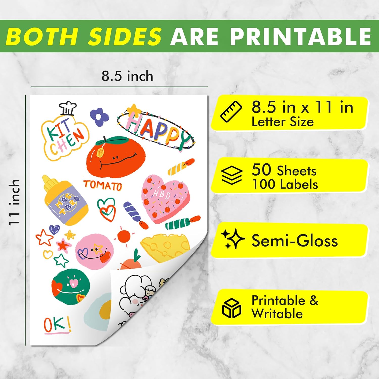 Koala Printable Sticker Paper for Laser Printers, 50 Sheets Semi Gloss Label Sticker Paper, 8.5x11 inch - Image 2