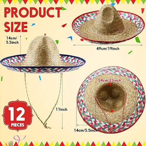 Miniatura 8 de 12 sombreros para adultos, sombrero de fiesta para hombres y mujeres con correa de barbilla, sombrero mexicano, fiesta de disfraces mexicanos