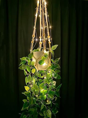 Fake Hanging Plant with Pot and Hanging Planter, LED Fairy Lights Artificial Plants for Home Decor Indoor Plant Hanger with Fake Vines Faux Planter Greenery for Bedroom Kitchen Office Decor - 1 PACK Hanging Planter with Plants + LED Lights
