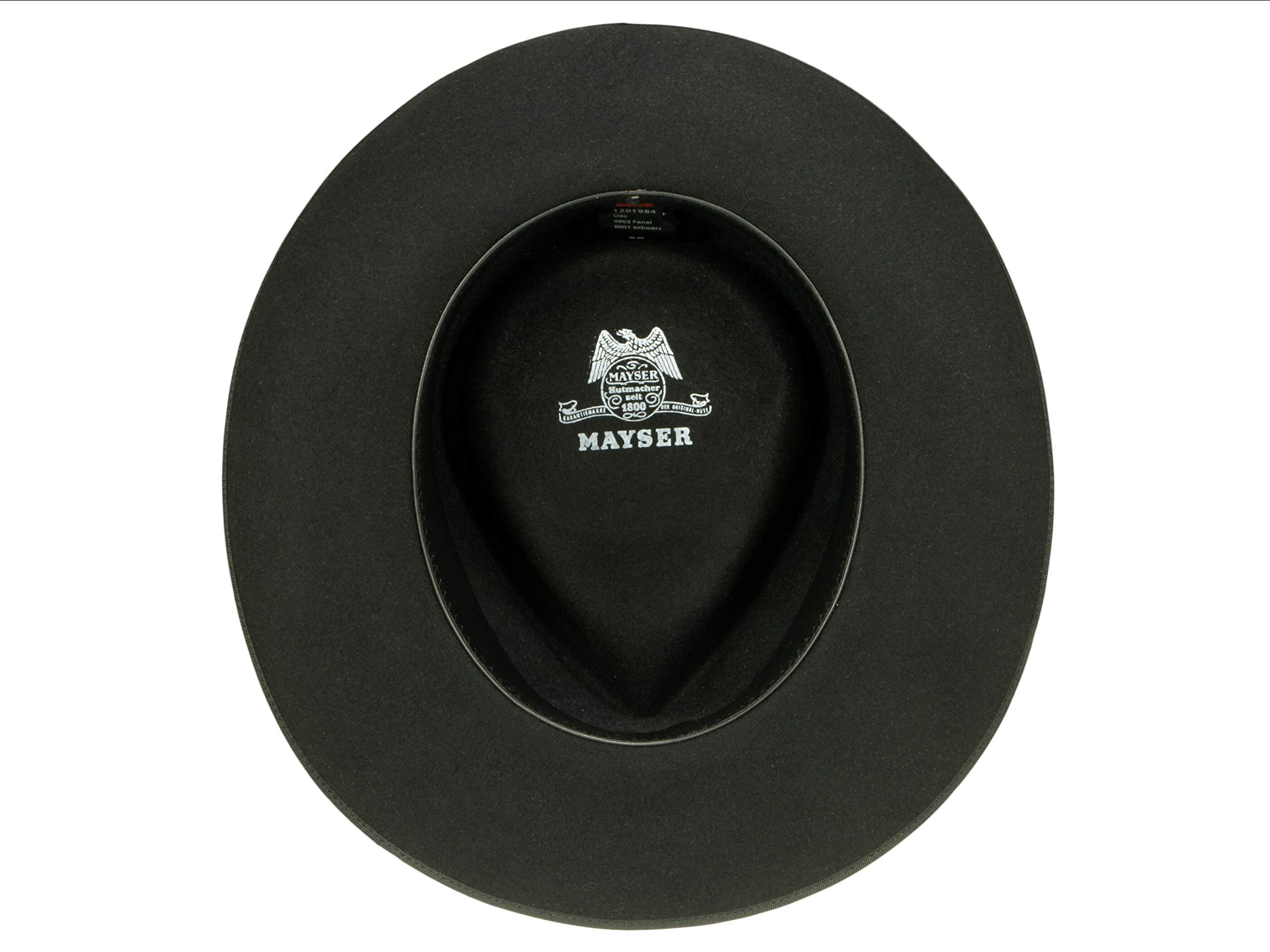Mayser UDO Fedora Musikerhut aus Haarfilz - Schwarz-Schwarz (8001-8001) - 56,5 cm (56)