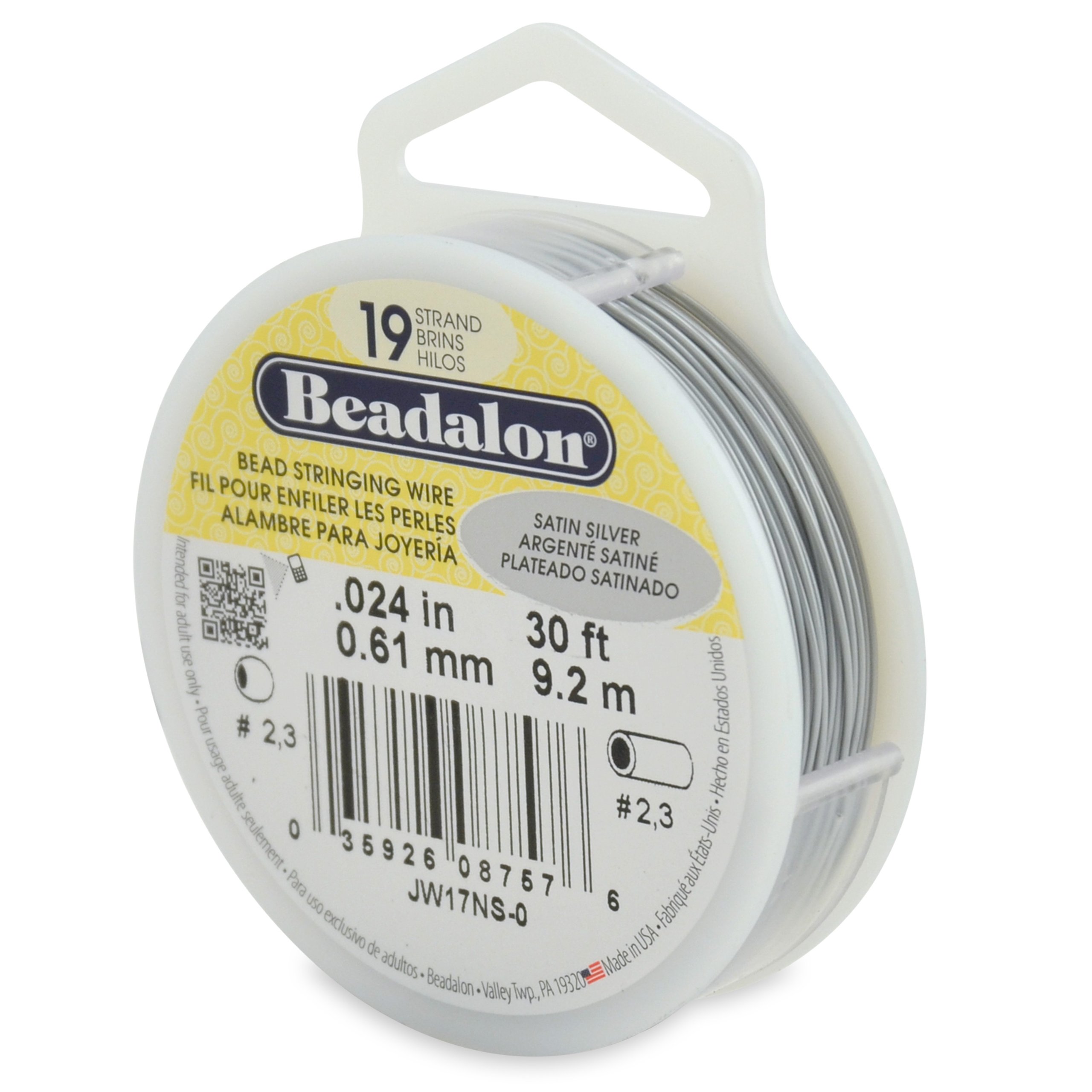 Beadalon 9.2 m Reel 0.61 mm Diameter 19 Strand Wire, Satin Silver