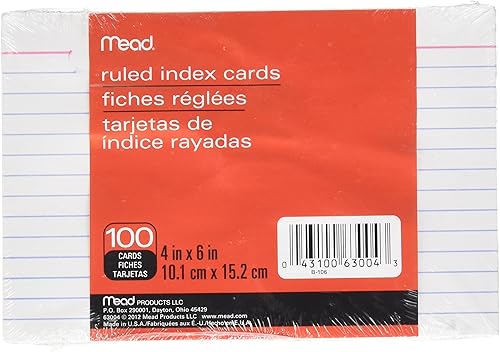 Mead Tarjetas de índice rayadas, 4 X 6 pulgadas (63004)