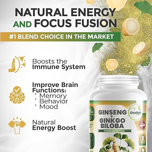 Miniatura 12 de Suplemento de ginko biloba y panax ginseng - Ginseng rojo para memoria y concentración - Ginkgo Biloba para una buena visión, sistema inmunológico