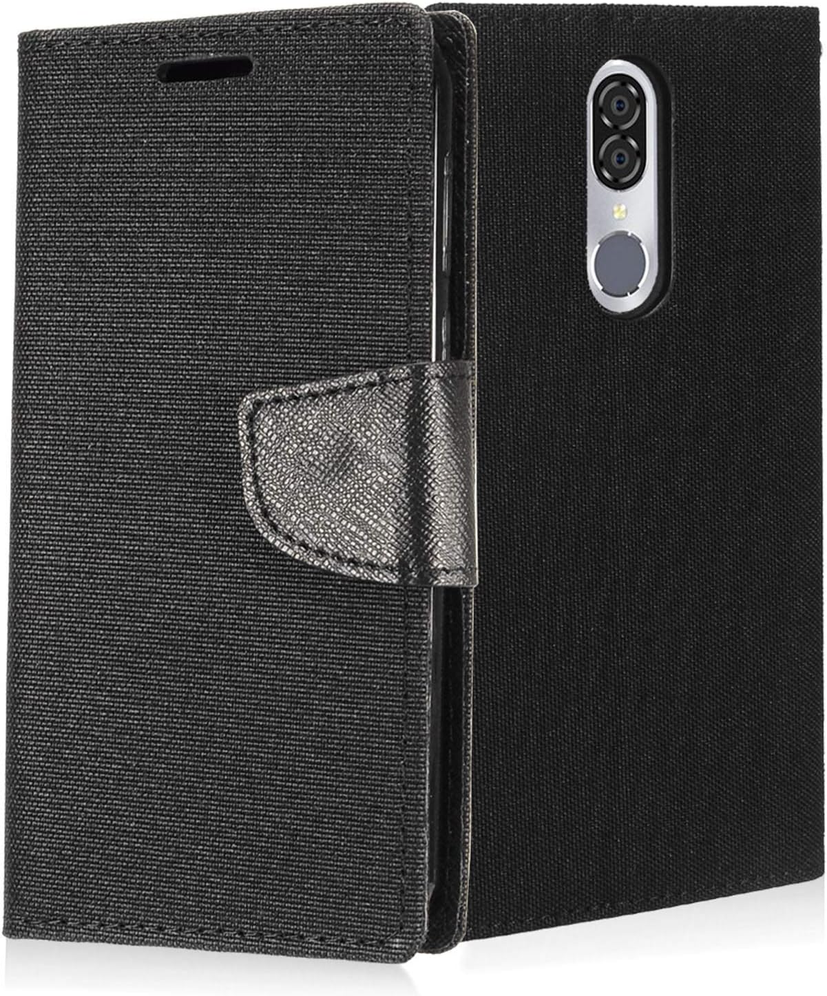 Z-GEN - for Coolpad Legacy 6.36" (2019) 3705A - Denim Fabric Flip Wallet Phone Case - CT5 Black
