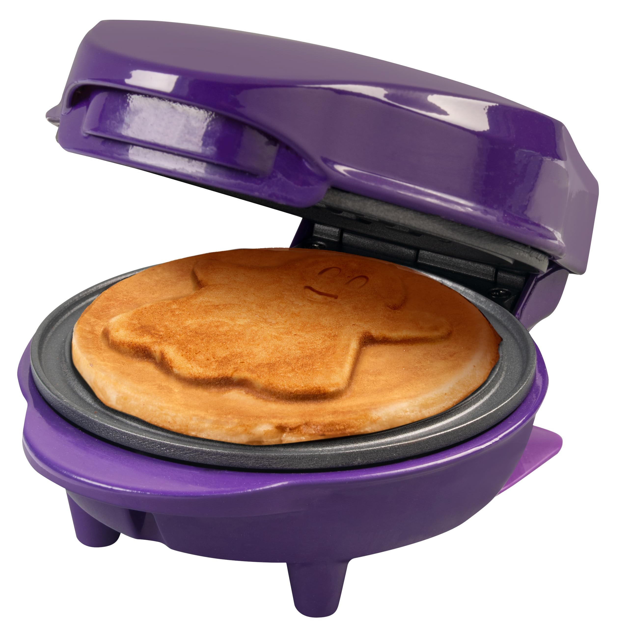 Bestron Mini Waffeleisen, Waffeleisen mit Sonderplatte "Geist", Waffelgröße: Ø 10cm, ideale Größe für Kinder, für Geburtstage oder als Geschenk, Backampel & Antihaftbeschichtung, Farbe: Lila